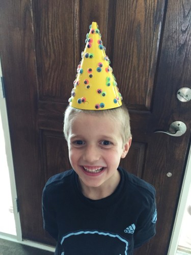 1.29.15 Drew 100 days of school hat.JPG